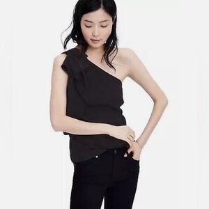 NWT Classic Minimalist Luxury Banana Republic One Shoulder Bow Floral Sheer Top
